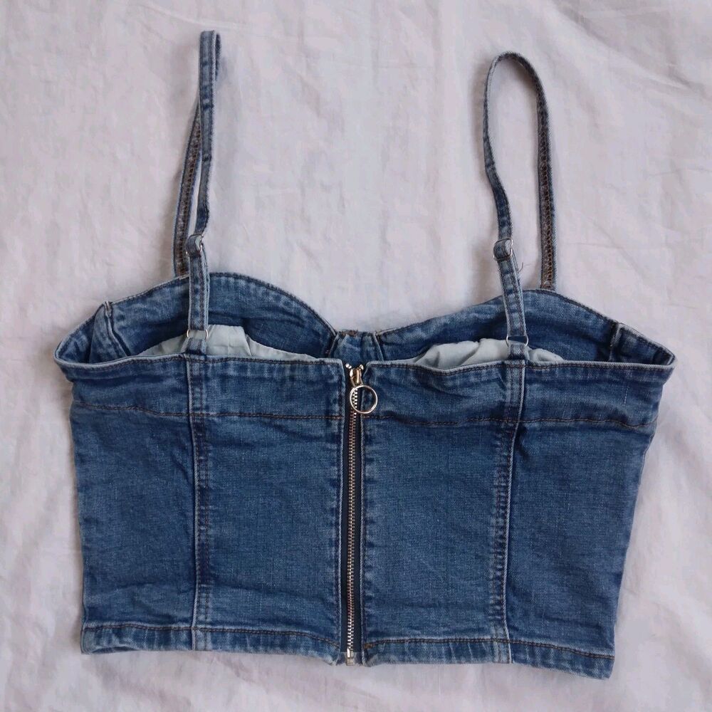 Pacsun Bustier Top Blue Denim Spaghetti Strap Cropped Top Women's Size Large - Picture 5 of 6